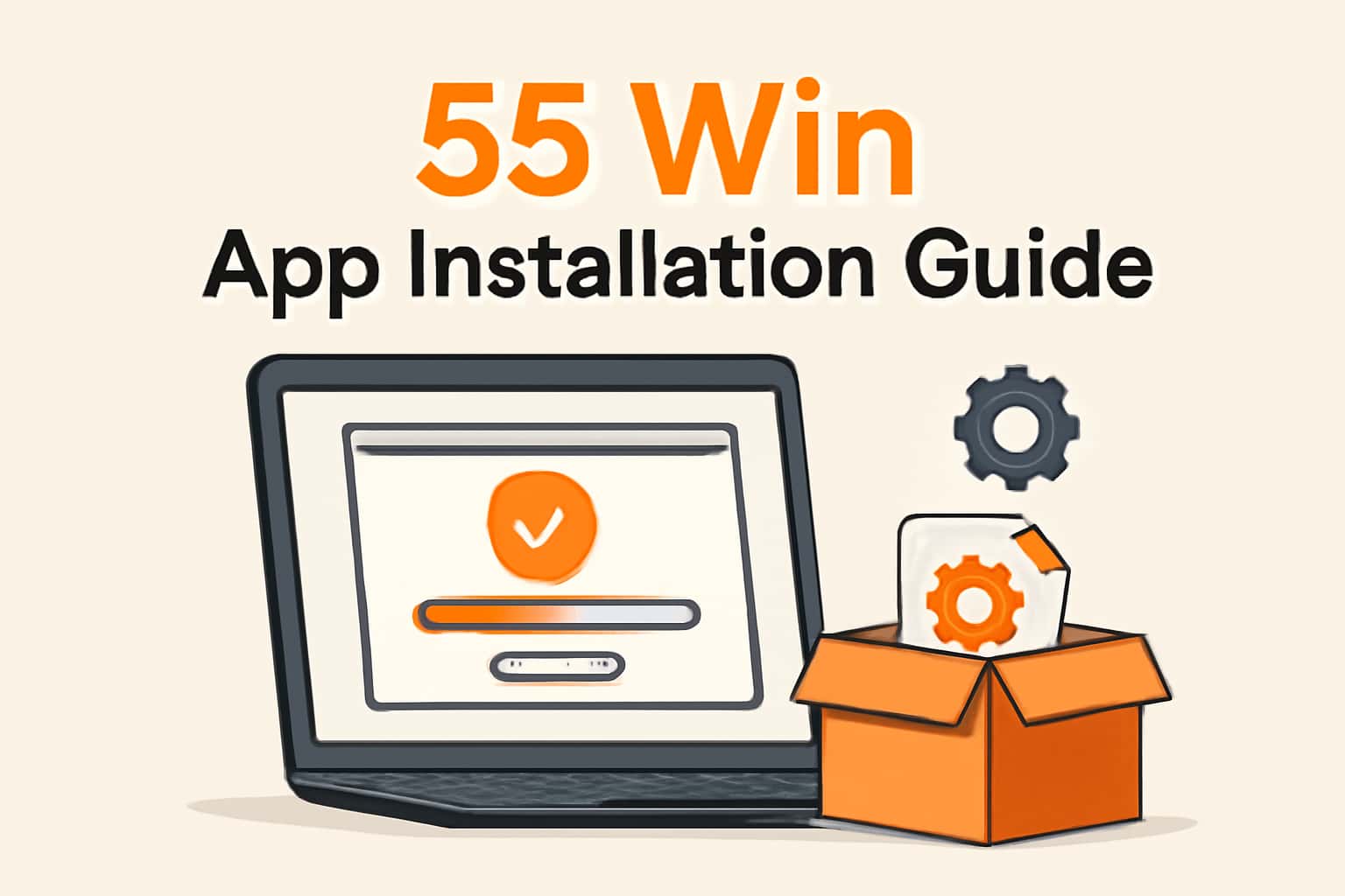 Visual representation of the 55 Win App Installation Guide with the title prominently displayed.
