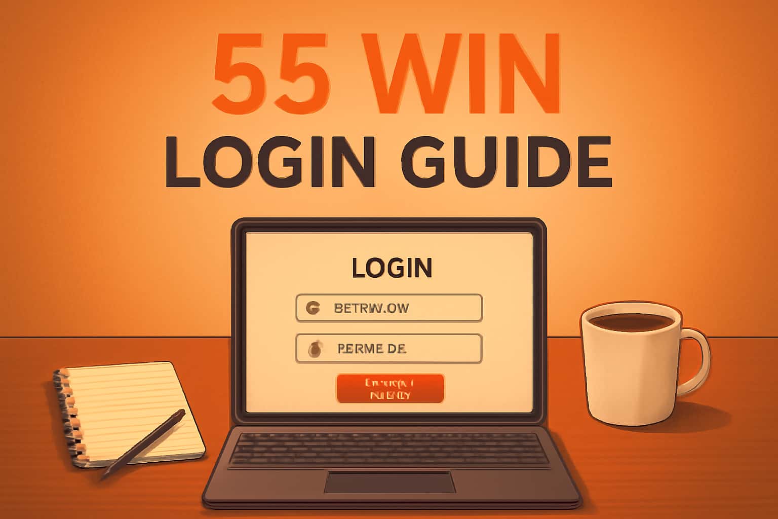 A high-tech visual representation of the 55 Win Login Guide.