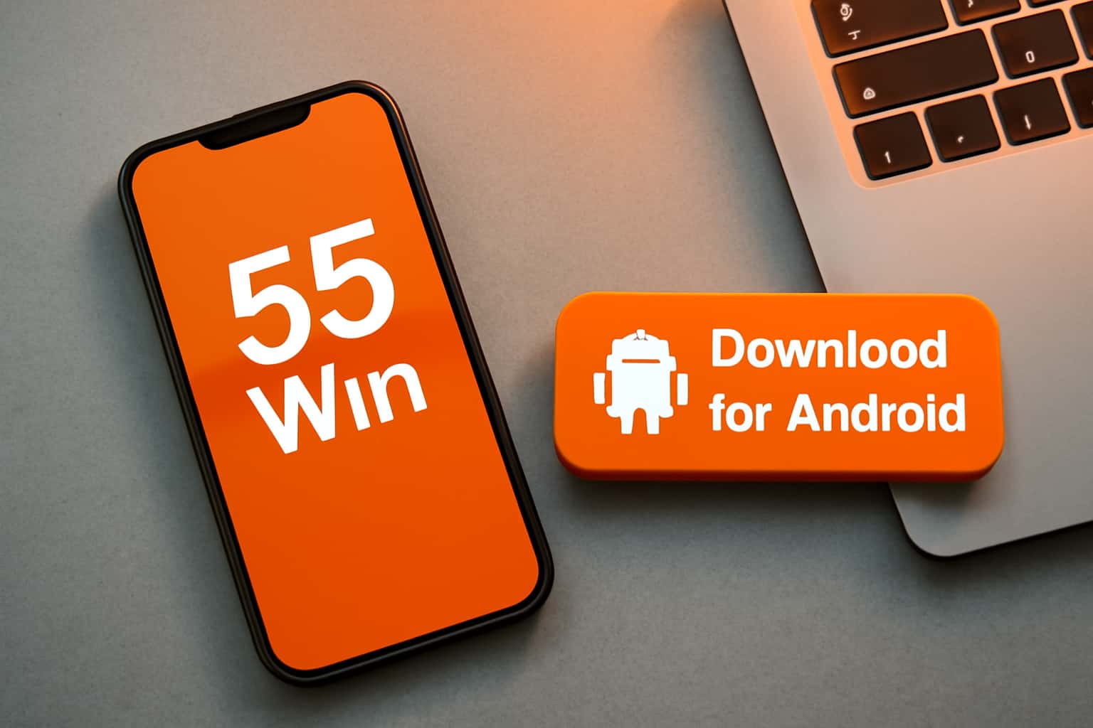 A visual representation of downloading the 55 Win app for Android devices.