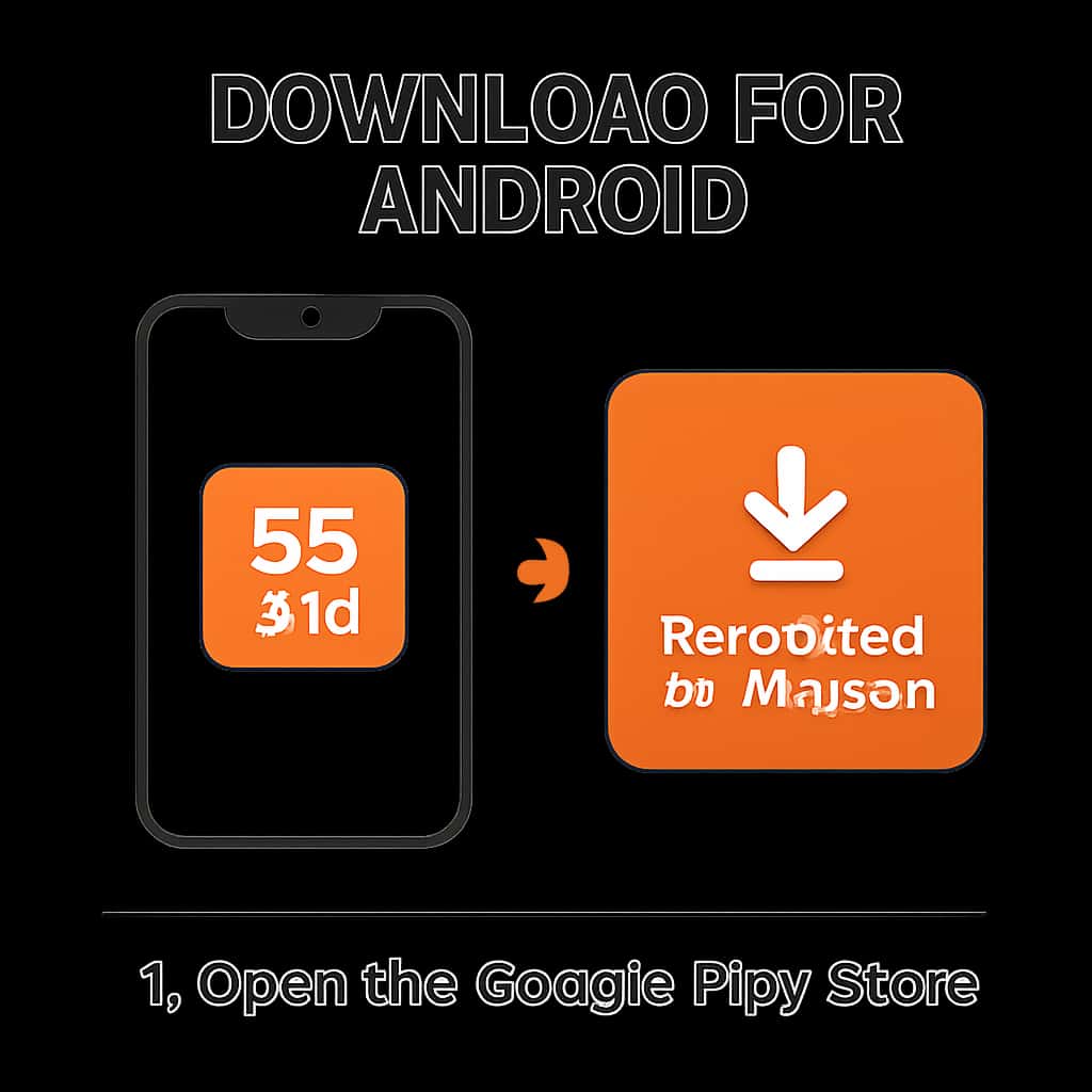 An educational diagram outlining the steps to download 55 Win for Android.