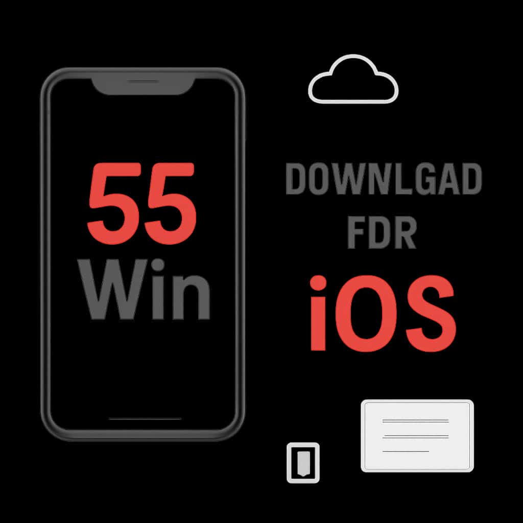 Illustration explaining the download process for the 55 Win app.
