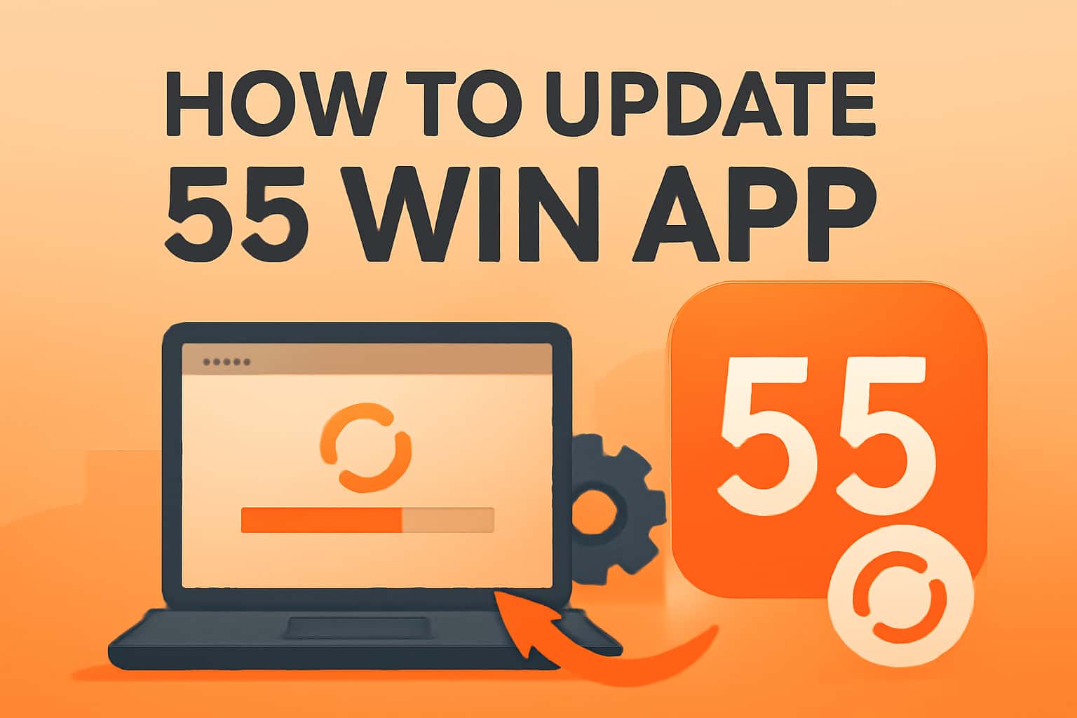 An informative graphic about updating the 55 Win app.