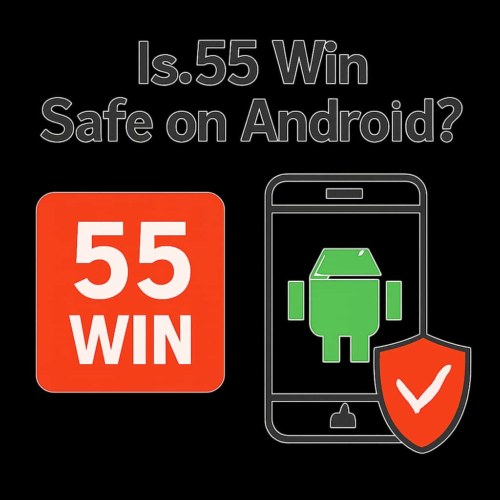 Diagram detailing the installation steps for the 55 Win app on Android.