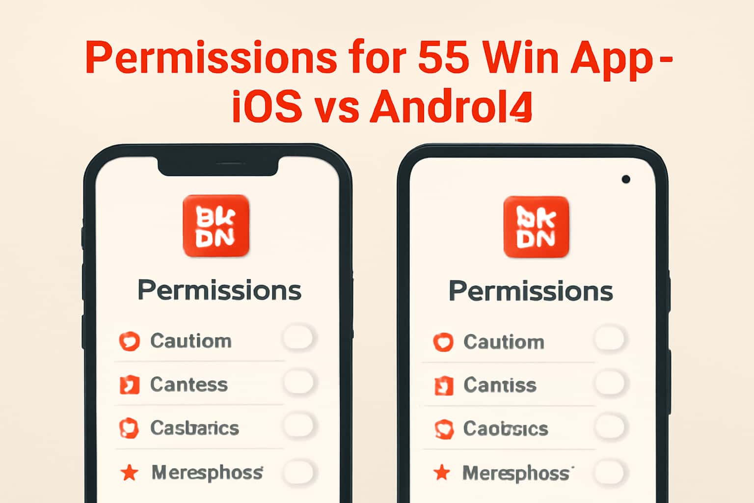 Illustration of permissions required for 55 Win App on iOS and Android.