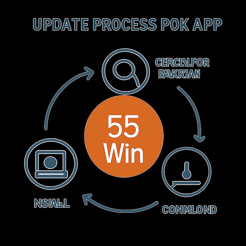 Illustration detailing steps for updating the 55 Win App.