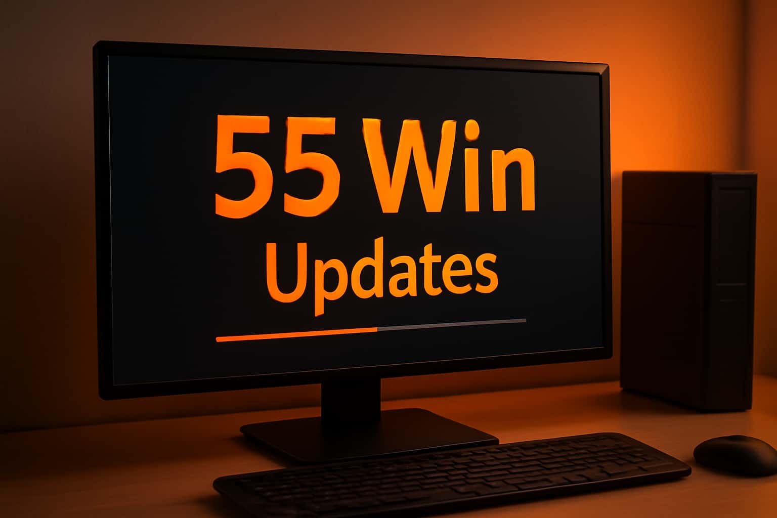 An illustrative scene showing 55 Win updates in action with modern technology elements.